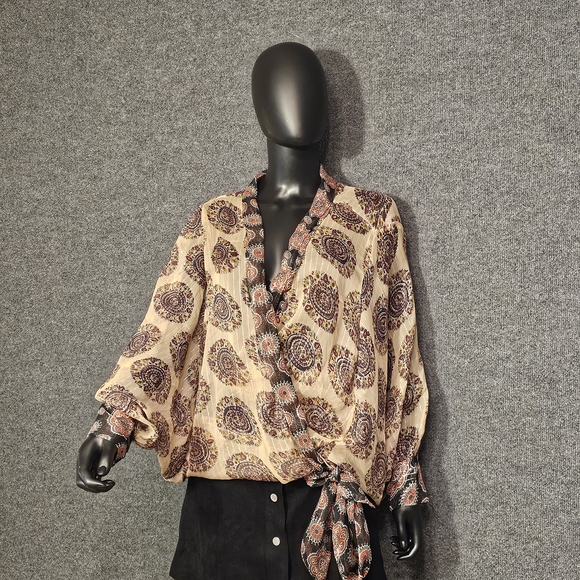 Free People Tops - Free People‎ Beige and Brown Paisley Blouse